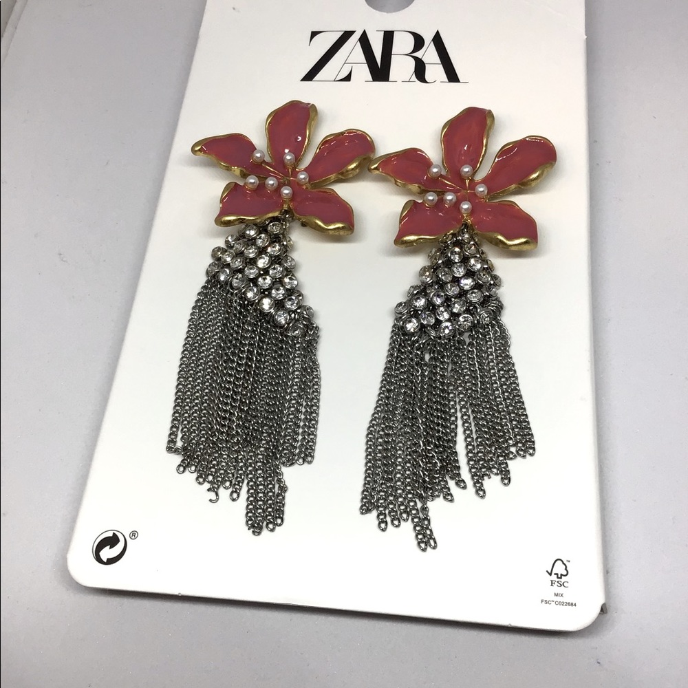 Zara Earrings- Pink Hibiscus Chain Fringe